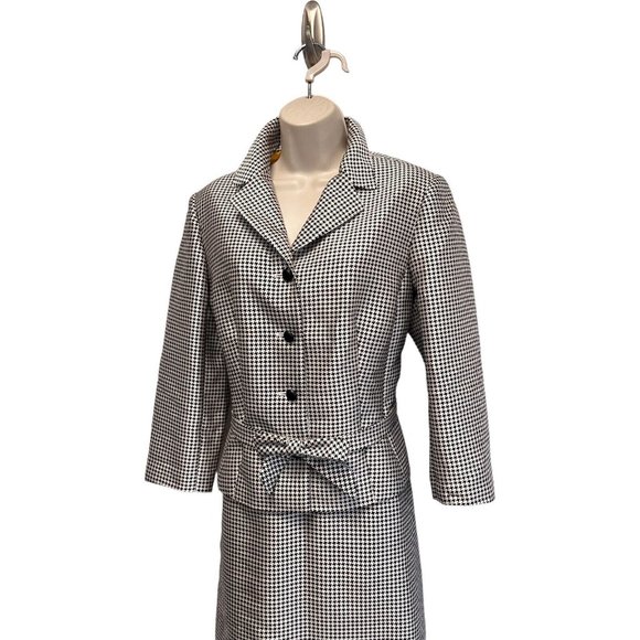 Rickie Freeman Teri Jon Wool & Silk Houndstooth Skirt Suit 80's Does 40's Retro - Picture 2 of 9